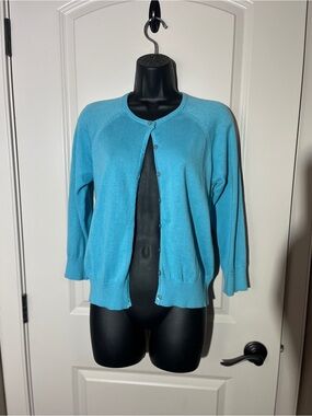 Jessica Turquoise Crewneck Button-Front Cardigan 100% Cotton
